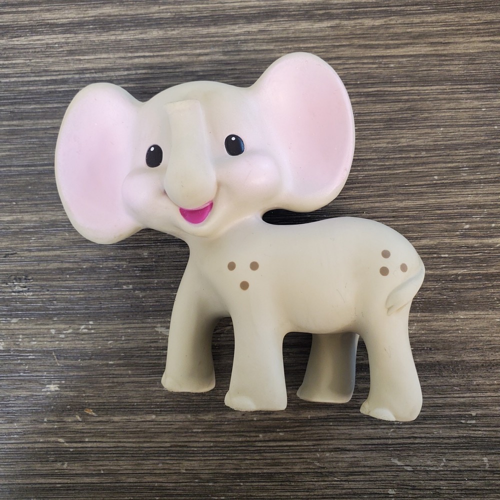 Infantino Gray & Pink Elephant Rubber Squeaker Toy 4.5" Baby Grabber